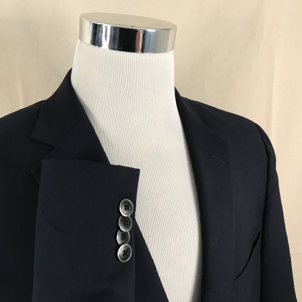 Hart Schaffner Marx 44R Blazer 100% Wool Dark Navy Silver Two Button Vented